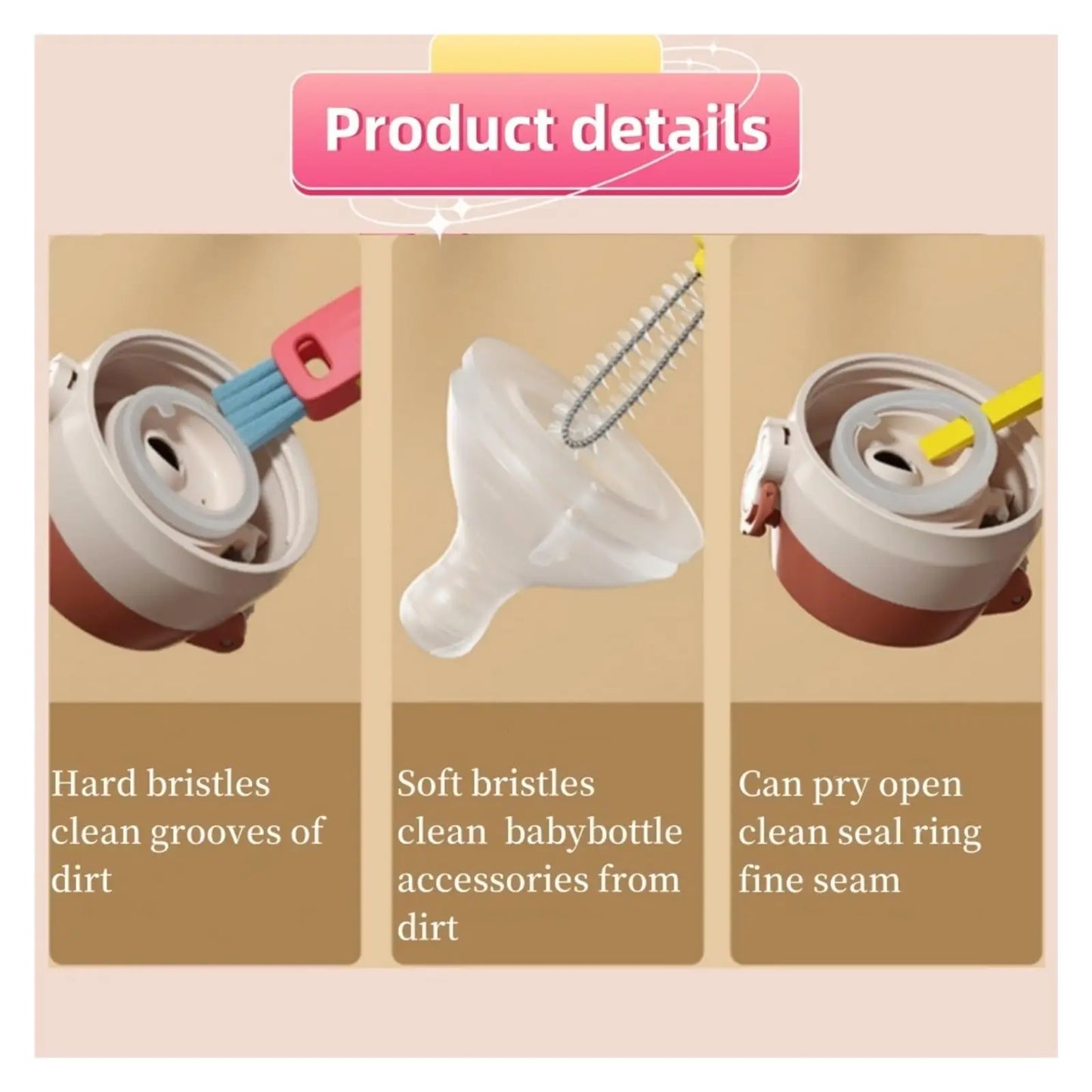3-in-1 Cup Lid Cleaning Brush — Tight Spaces, Pack of 3