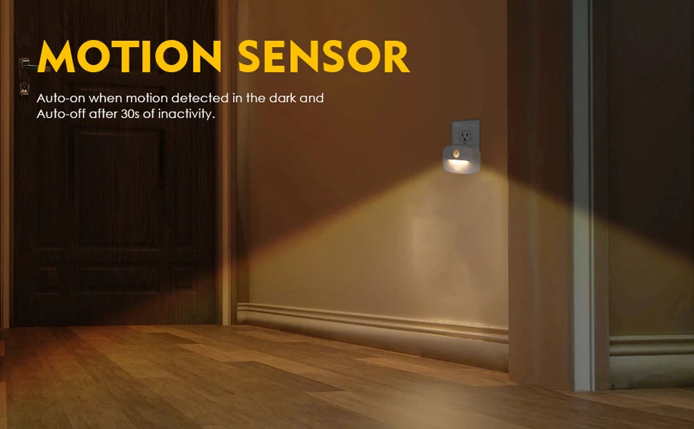 Plug-In Motion Sensor Night Light — Hallway, Stair & Bedroom Lamp