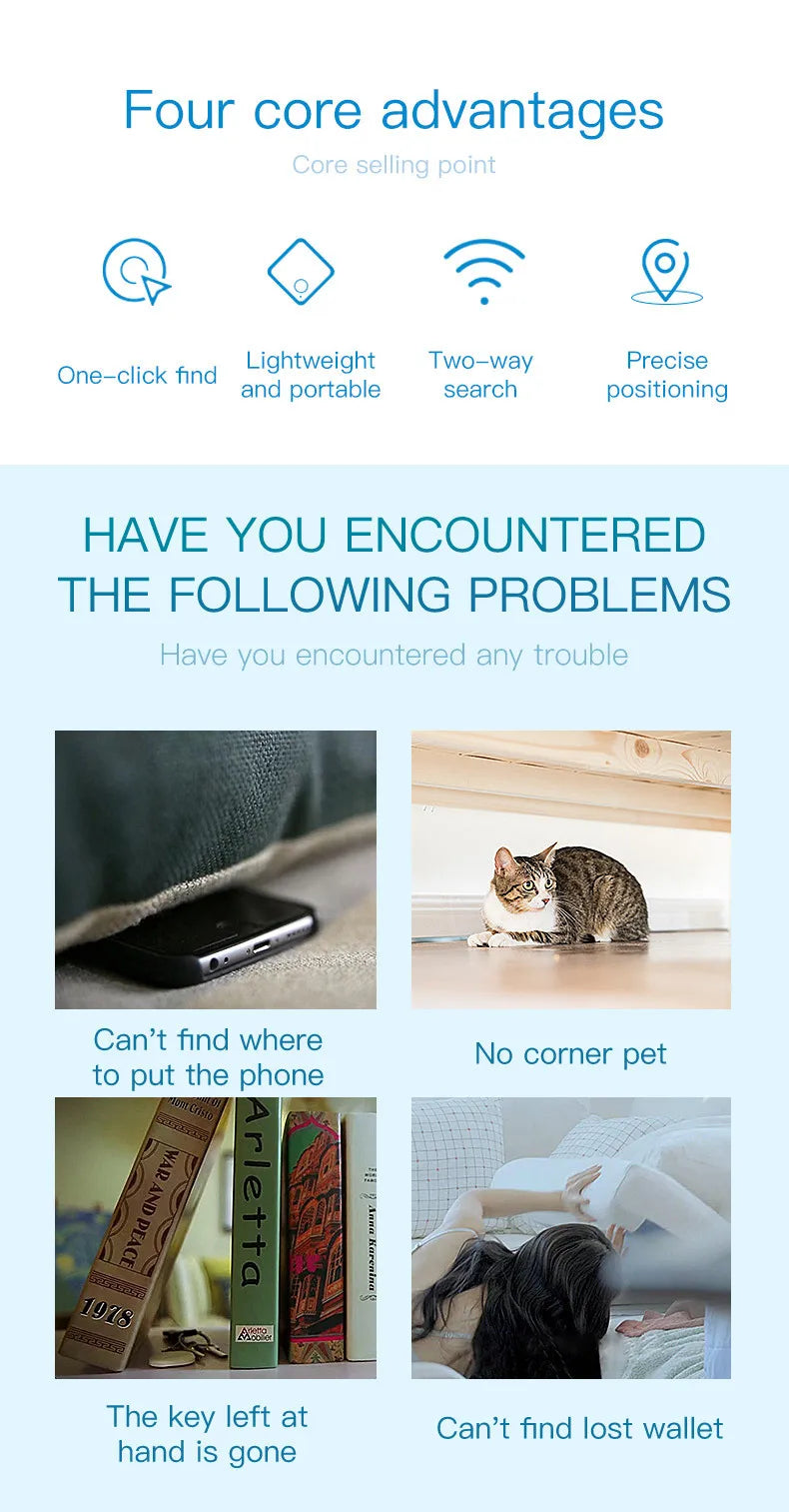 Bluetooth GPS Tracker Tag — Anti-Loss, Works with iPhone & Android
