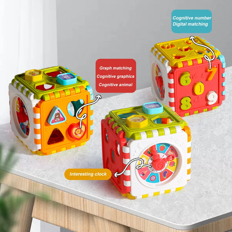 Toddler Activity Cube Clock Shape Number Shape Sorting Toys Geometric Building Blocks Puzzles Baby Montessori Educational Toys