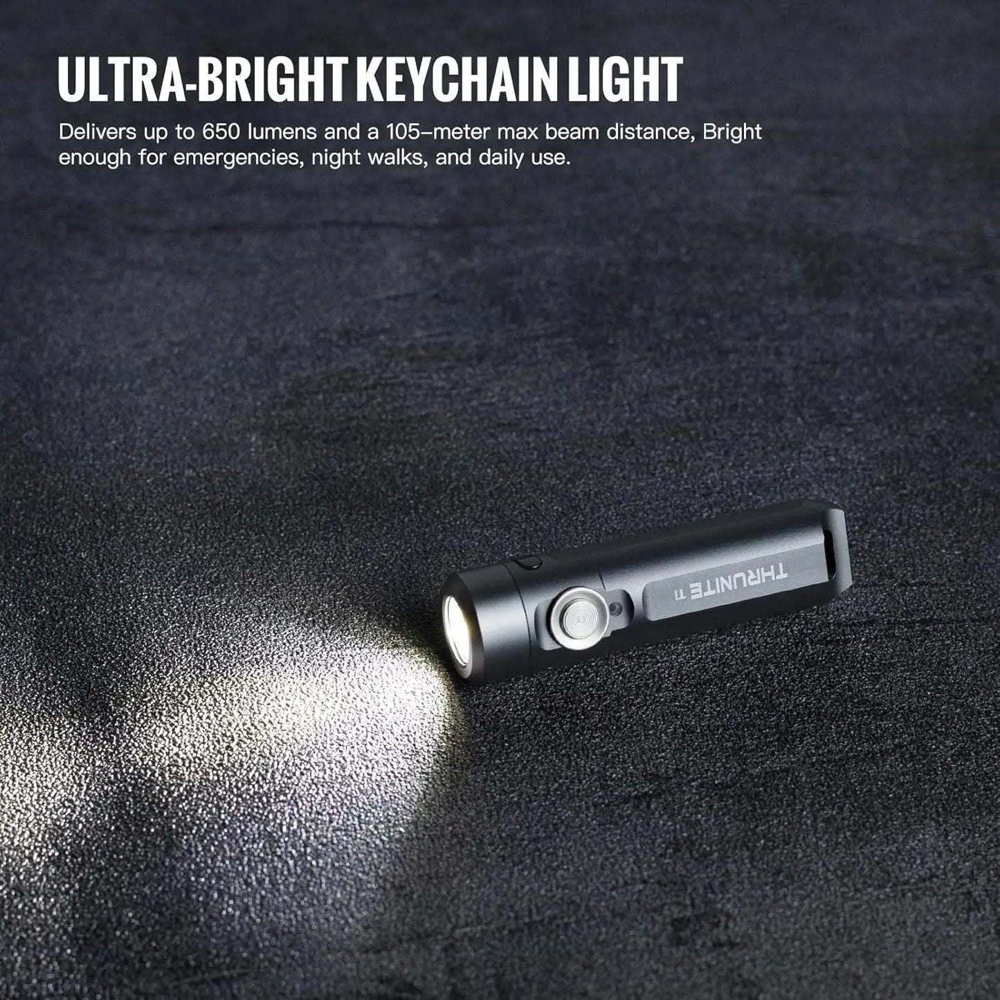 USB-C Keychain Flashlight — 650 Lumens EDC Pocket Light, Cool White