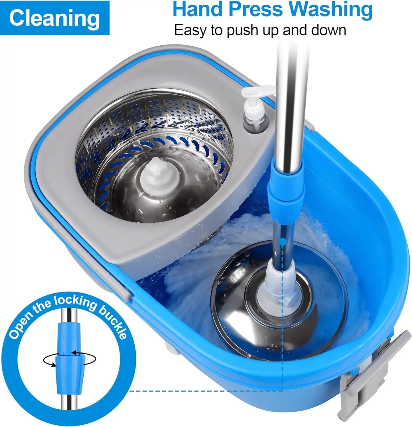 360° Spin Mop & Bucket Set — 3 Microfiber Heads, 61" Handle