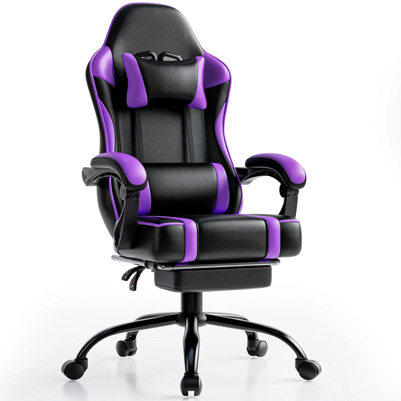 Gaming Chair with Footrest, PU Leather Video Game Chairs for Adults, Reclining Gamer Chair Office Desk Chair