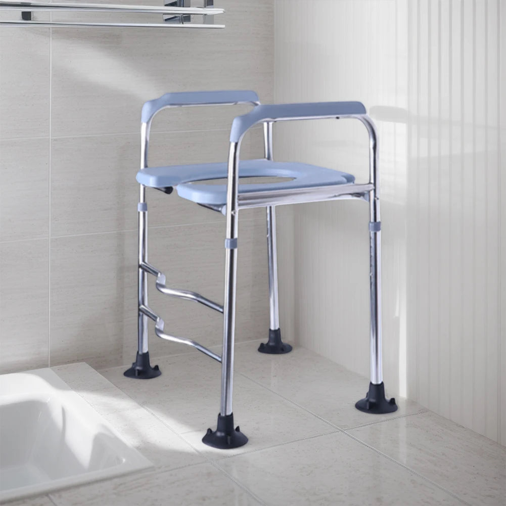 Raised Toilet Seat with Armrests — Stainless Steel Riser Frame