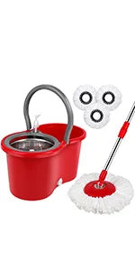 360° Spin Mop & Bucket Set — Self-Wringing, 3 Microfiber Heads
