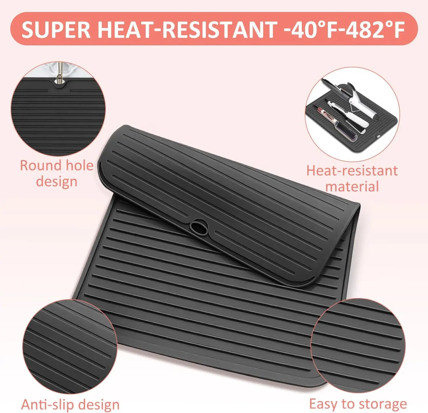 Heat-Resistant Silicone Mat for Hair Tools — Curling & Flat Iron Pad
