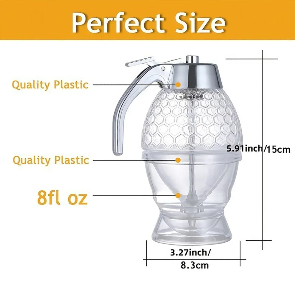 No-Drip Honey & Syrup Dispenser with Stand — Glass Jar Pourer