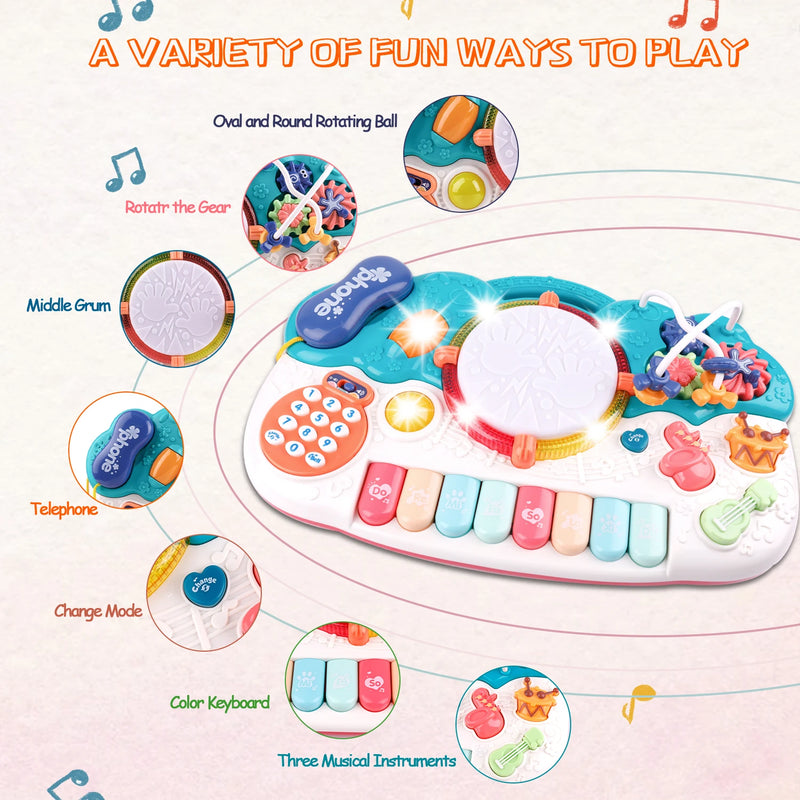 Light-Up Baby Musical Toys 6 in 1 Piano Keyboard Drum Set Gift for 1 Year Old Girls Boys Toys telephone Games