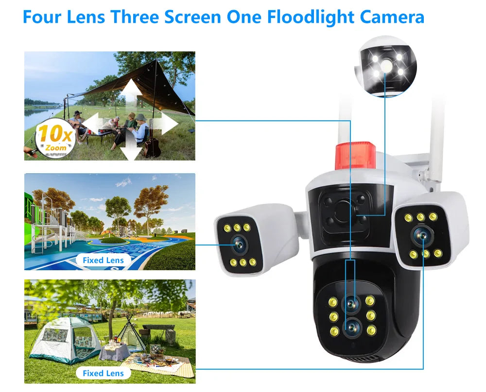 16MP 8K WiFi PTZ Outdoor Floodlight Camera — 10x Zoom, 360° Monitor