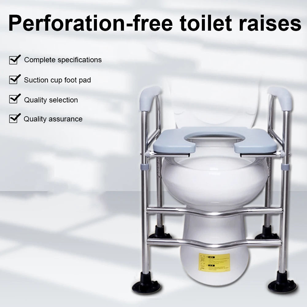 Raised Toilet Seat with Armrests — Stainless Steel Riser Frame