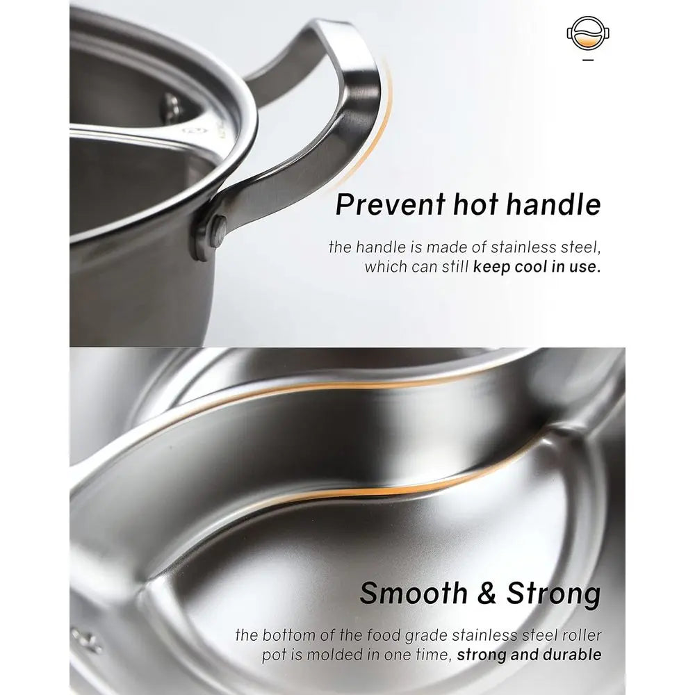 Stainless Steel Divided Soup Pot — 12", 4.6 Qt, Induction, Glass Lid