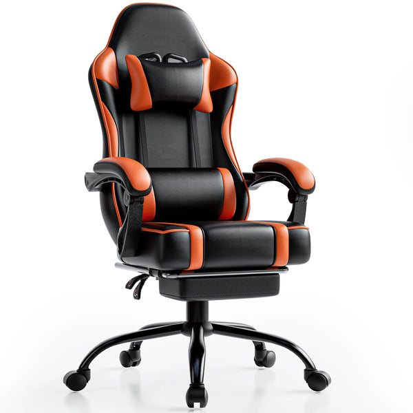 Gaming Chair with Footrest, PU Leather Video Game Chairs for Adults, Reclining Gamer Chair Office Desk Chair