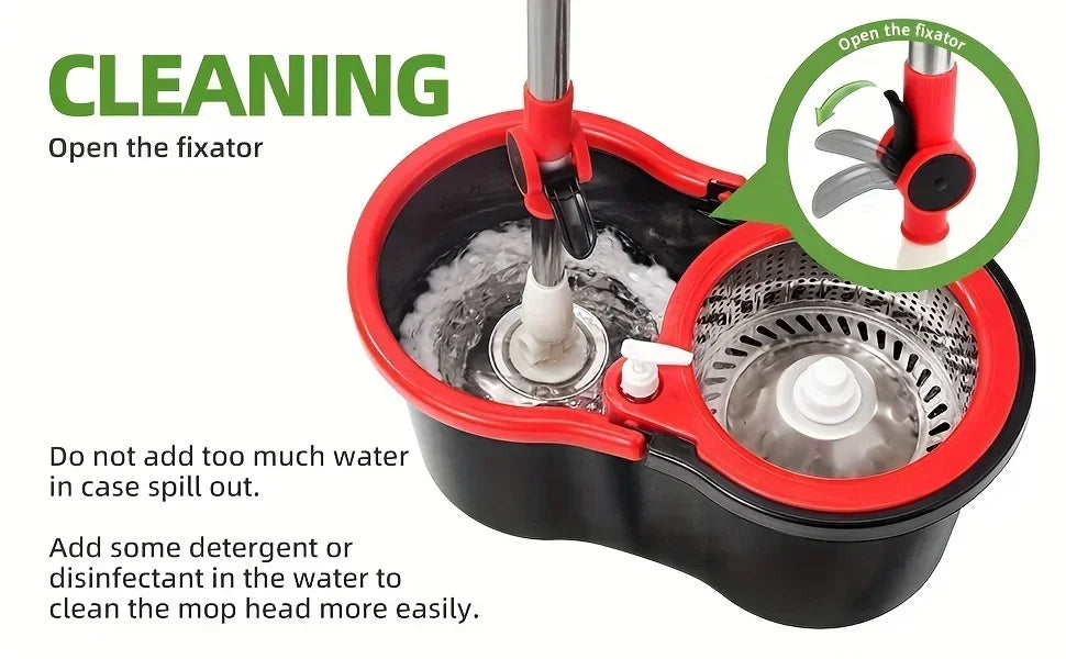 Heavy-Duty 360° Spin Mop & Bucket System — 3 Mop Heads, Steel Handle