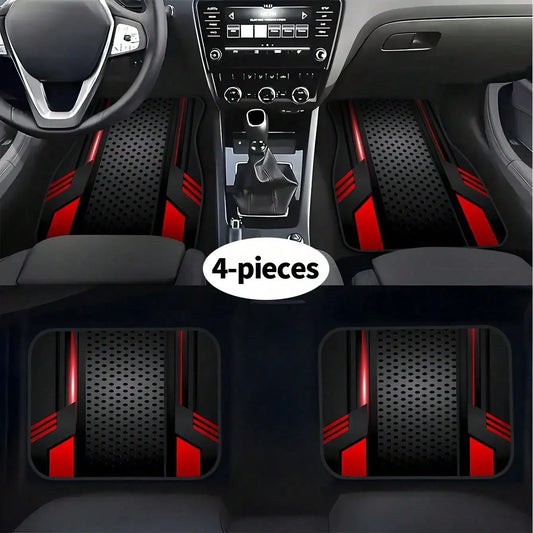 Tech-Style Panel Pattern Car Floor Mats, 4-Piece All-Season Set
