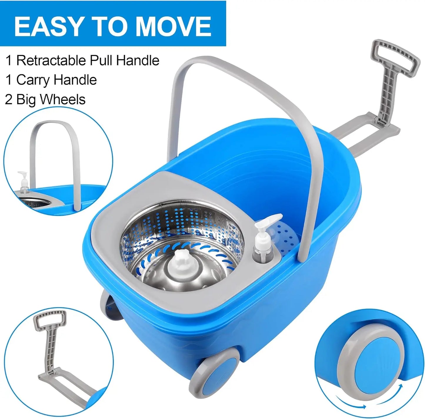 360° Spin Mop & Bucket Set — 3 Microfiber Heads, 61" Handle