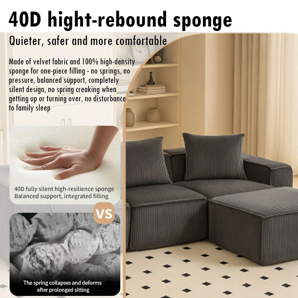 Sectional boneless Couch with L-Shape Chaise,Modern  Modular sleeper Sofa with Deep Seat, Upholstered Couches for Room