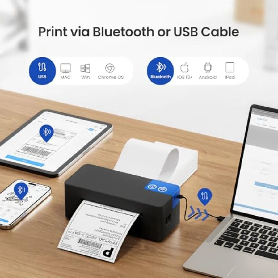 Bluetooth Thermal Shipping Label Printer 4x6 Portable Thermal Printer Compatible with iPhone Android Windows and Mac Works with