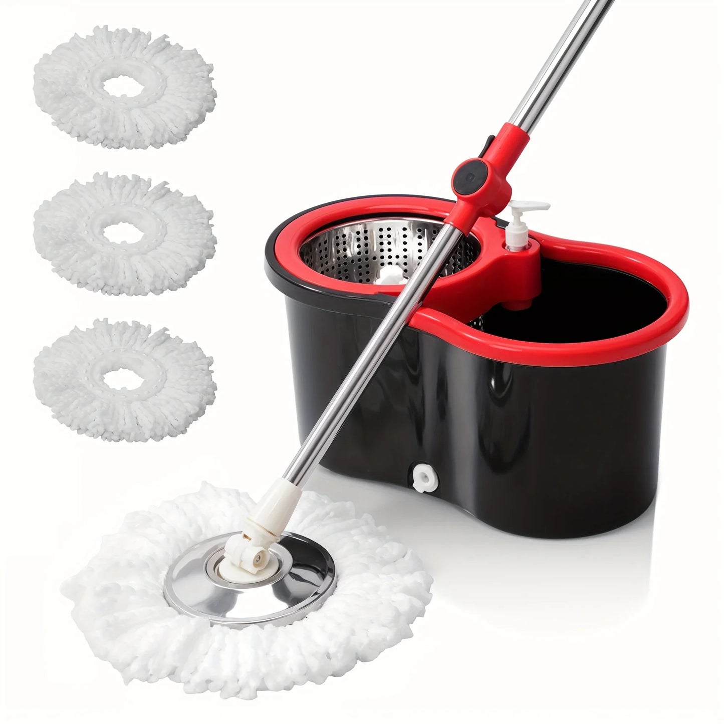 Heavy-Duty 360° Spin Mop & Bucket System — 3 Mop Heads, Steel Handle