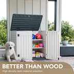 Resin Outdoor Storage Shed 34 Cu Ft Horizontal Outdoor Storage Cabinet Waterproof Patio Tools Storage Box for Pool Toys,