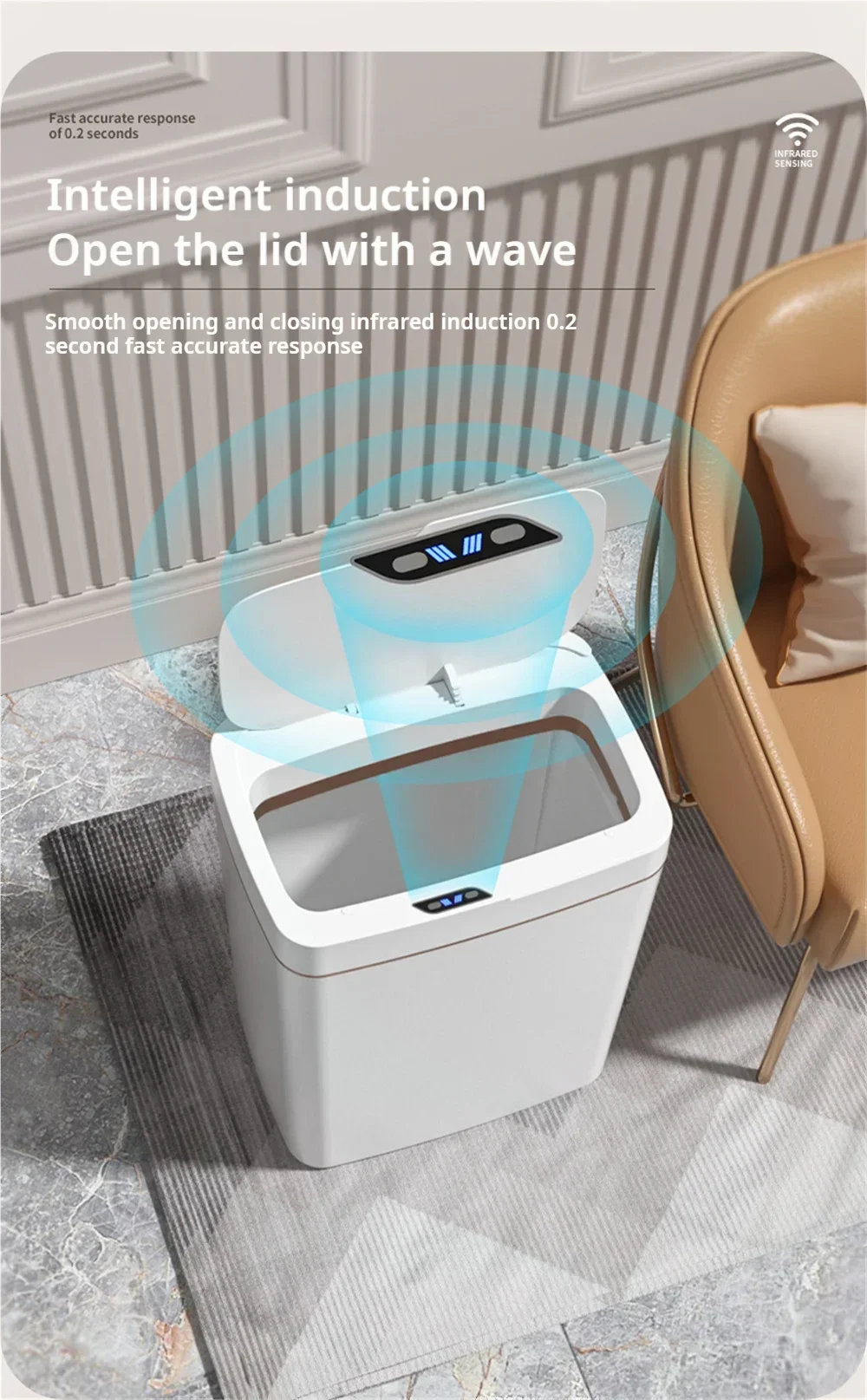 15L Smart Sensor Trash Can — Touchless Bin for Kitchen & Bathroom