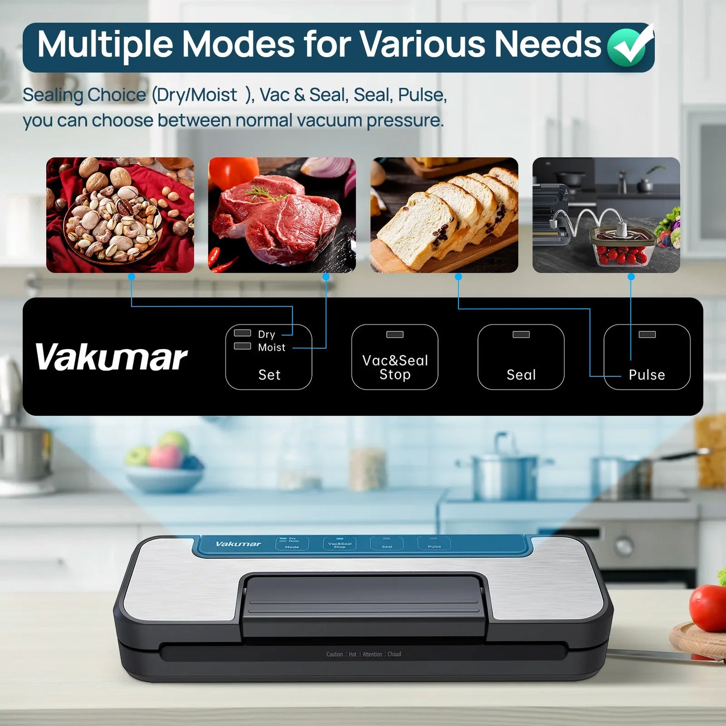 Vakumar VH1506 Vacuum Sealer Machine — 80kPa Sous Vide, Handheld