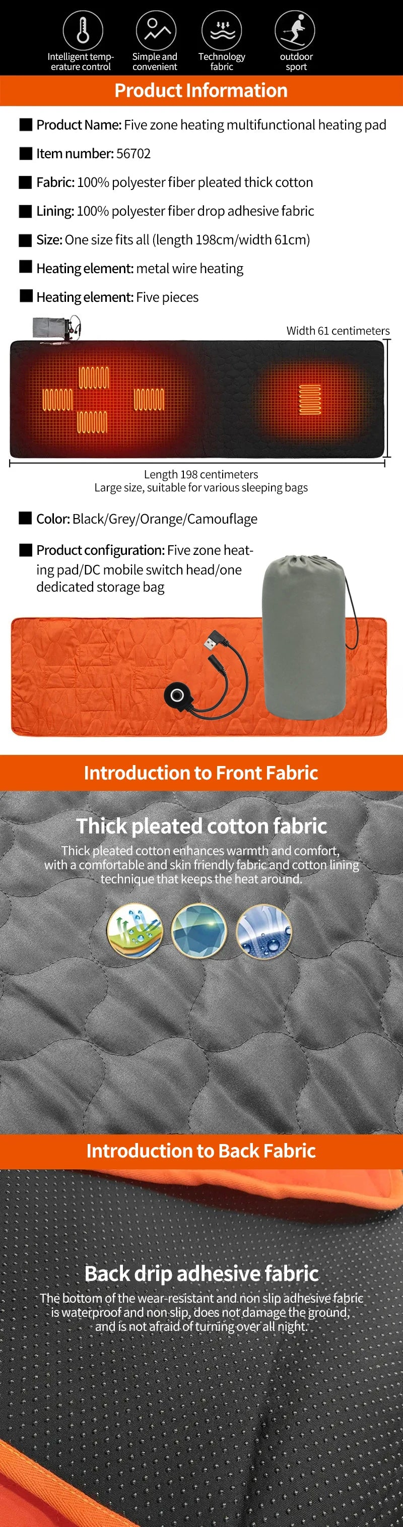 USB Electric Heated Sleeping Mat — Portable, for Camping & Hiking