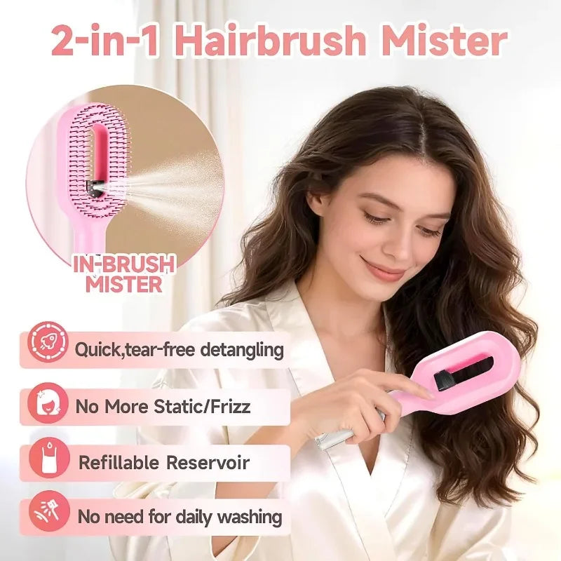 2-in-1 Hairbrush with Water Sprayer — Detangling & Styling Comb