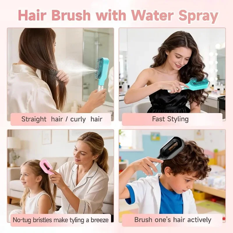 2-in-1 Hairbrush with Water Sprayer — Detangling & Styling Comb
