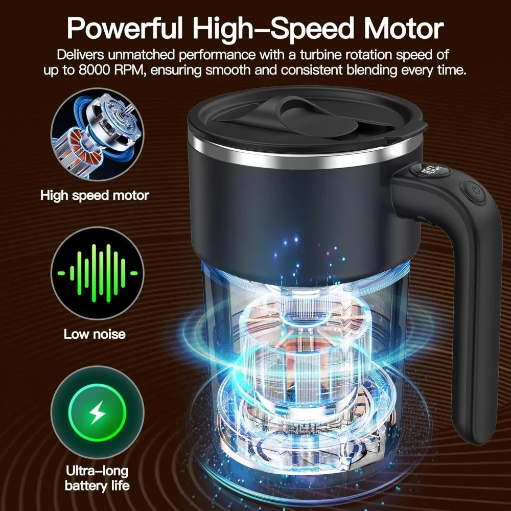 12oz USB Self-Stirring Magnetic Coffee Mug — Stainless Steel, Black