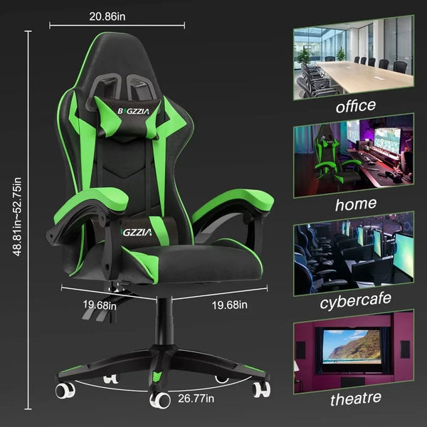 Gaming Racing Chair with Headrest and Lumbar Support, Adjustable Swivel Rolling for Office, Reclining High Back PU Leather Video