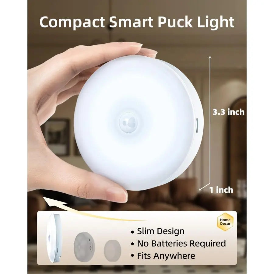 Under-Cabinet Motion Sensor Puck Lights — Rechargeable RGB (Pack of 6)