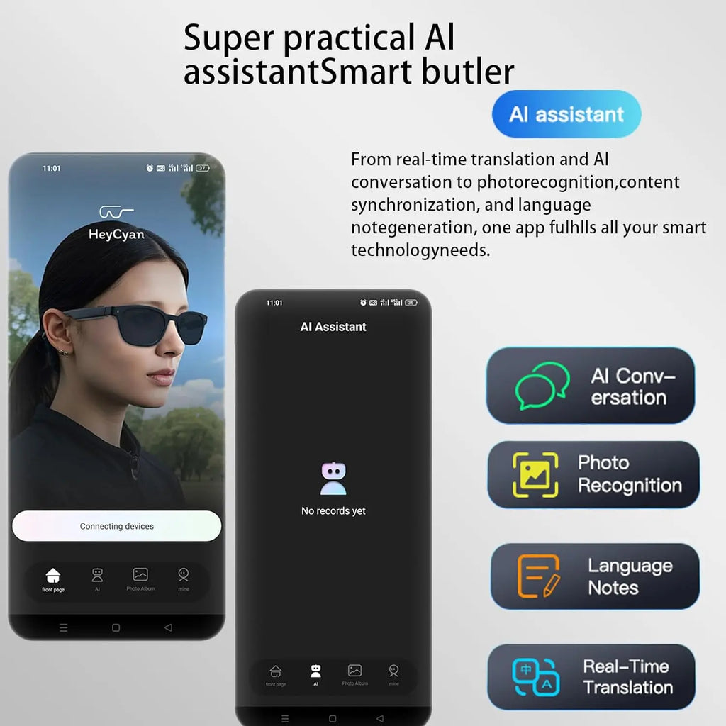 SENBONO AI Translator Smart Glasses With 8MP Camera Take Videos And Photo Sunglasses BT Call for Men Women 4K HD Fashion Glasses