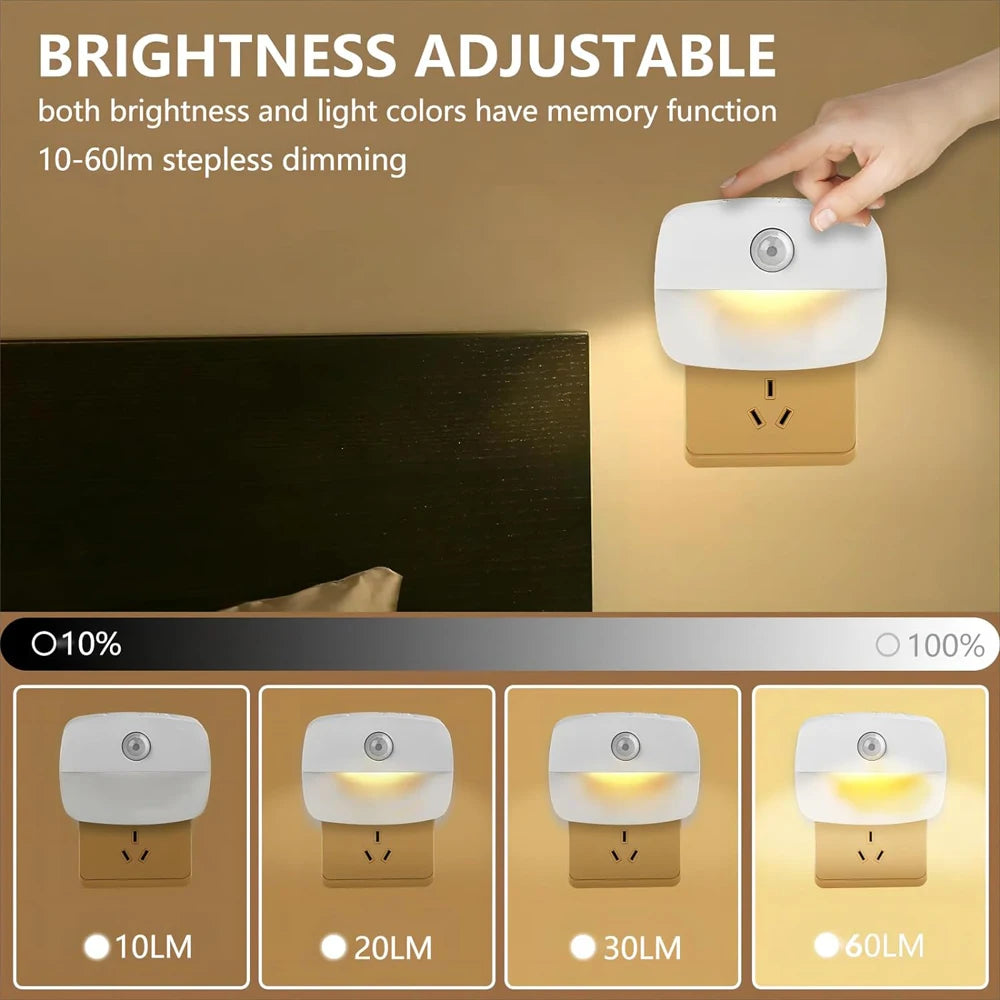 Plug-In Motion Sensor Night Light — Hallway, Stair & Bedroom Lamp