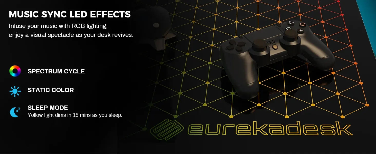 EUREKA ERGONOMIC RGB LED Gaming Desk, Music Sync Lights Up Tempered Glass Desktop, 43" GTG I43 Home Office Computer Table W Cont
