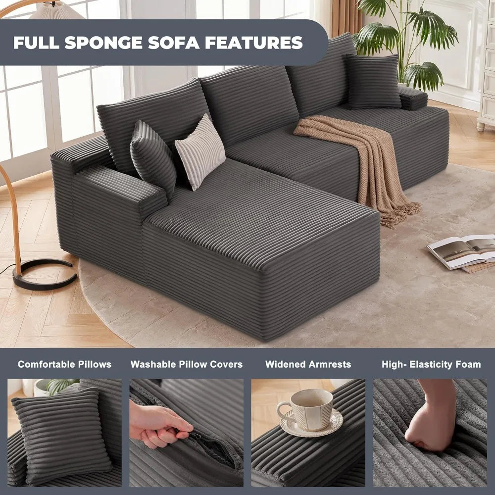 Cloud Sectional Couch, Boneless Sofa for Living Room, Modular Sectional Sofa with Deep Seat, Fluffy Comfy Couch
