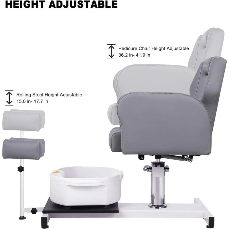 Reclining Pedicure Chair No Plumbing with Foot Massage Basin, Hydraulic Adjustable Pedicure Chair, 360° Rotation Beauty Spa