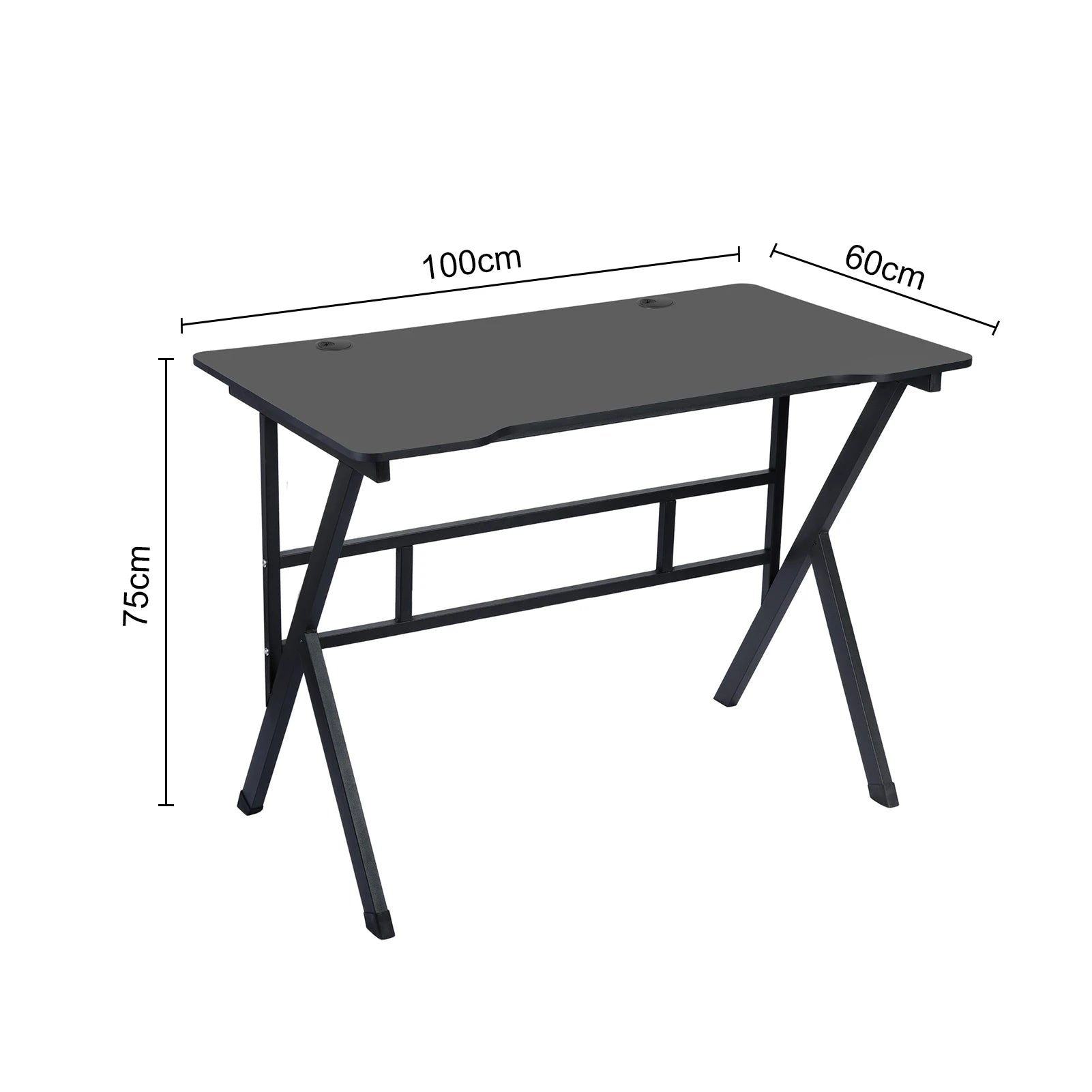 Gaming Desk, Ergonomic Computer Game Table with X-shaped Steel Legs, Sturdy PC Workstation Desk for Home Office with Cable Holes