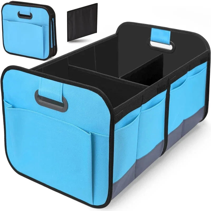Car Storage Box to Organize Your Trunk & Say Goodbye to Mess in blue with multiple pockets