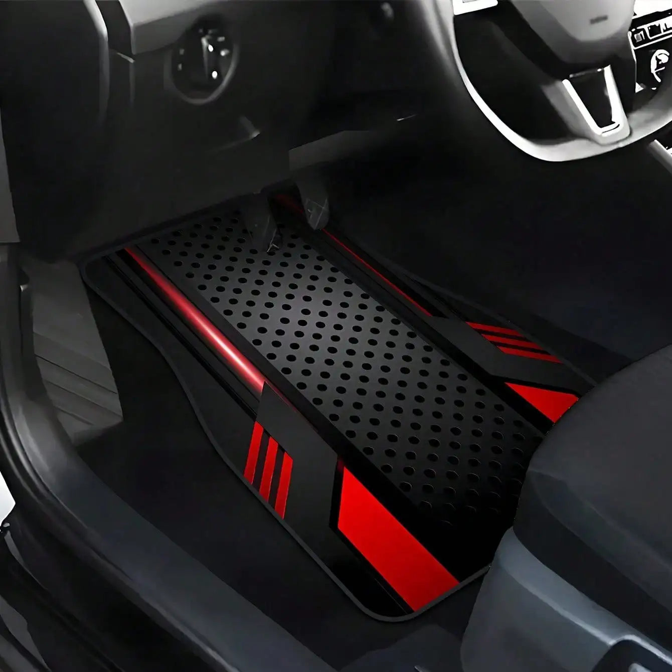 Tech-Style Panel Pattern Car Floor Mats, 4-Piece All-Season Set