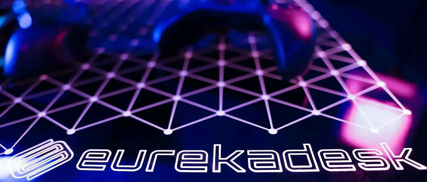 EUREKA ERGONOMIC RGB LED Gaming Desk, Music Sync Lights Up Tempered Glass Desktop, 43" GTG I43 Home Office Computer Table W Cont