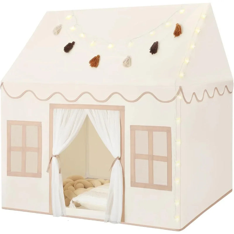 Kids Play Tent Indoor: with Mat, Tassel Garland, Star Lights - Toddler Girl Tent Indoor Playhouse for Toddlers Kids Toys