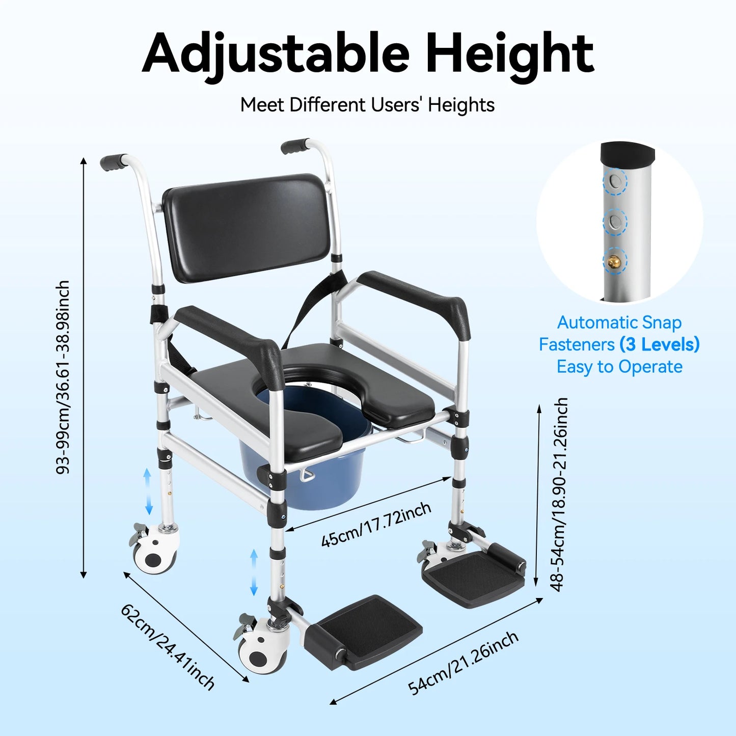 Folding Shower Chair with Wheels — Adjustable Height for Seniors