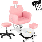 Reclining Pedicure Chair No Plumbing with Foot Massage Basin, Hydraulic Adjustable Pedicure Chair, 360° Rotation Beauty Spa