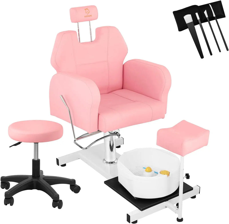 Reclining Pedicure Chair No Plumbing with Foot Massage Basin, Hydraulic Adjustable Pedicure Chair, 360° Rotation Beauty Spa