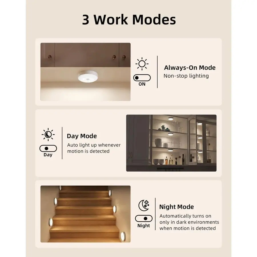 Under-Cabinet Motion Sensor Puck Lights — Rechargeable RGB (Pack of 6)