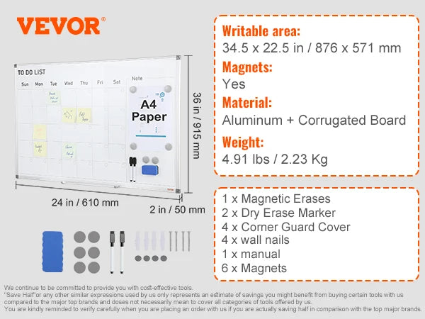 VEVOR Rolling Magnetic Whiteboard Double-Sided Mobile Whiteboard 360° Reversible Adjustable Height Dry Erase Board for School