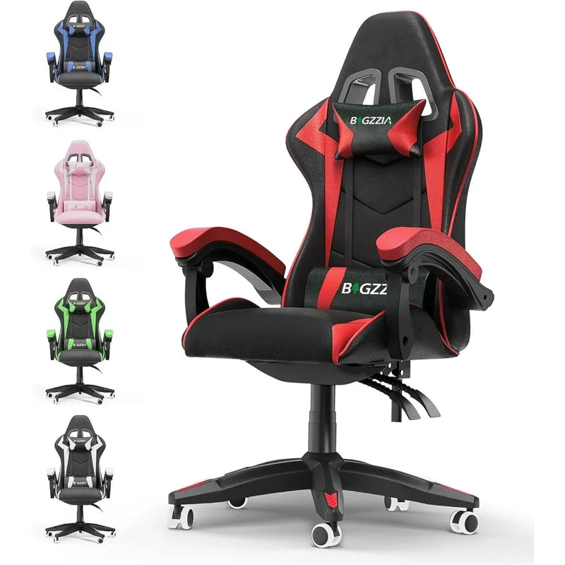 Gaming Racing Chair with Headrest and Lumbar Support, Adjustable Swivel Rolling for Office, Reclining High Back PU Leather Video