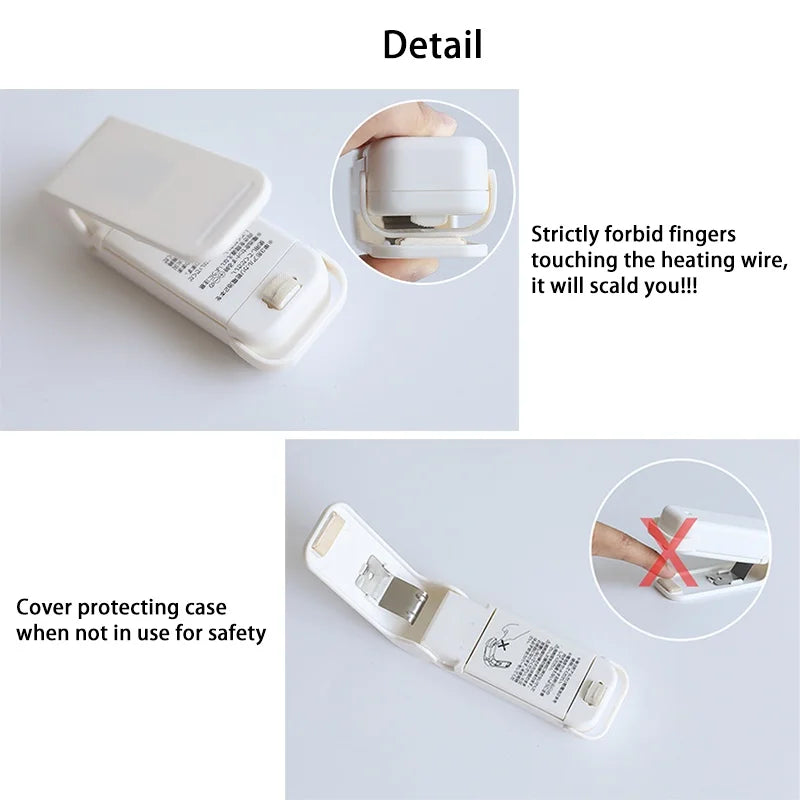 Detail view of Heat Sealing Machine Portable Bag Sealer for Home & Kitchen, showcasing safety features and design.