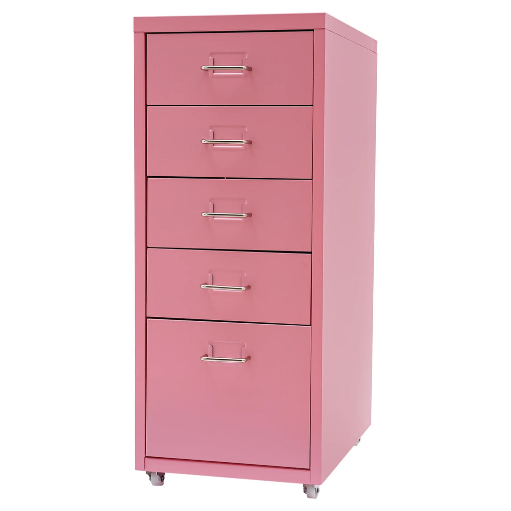Aluminum Alloy 5-Drawer Storage Cabinet Pink Filing Storage Organizer Cabinet for Office Home Bedroom