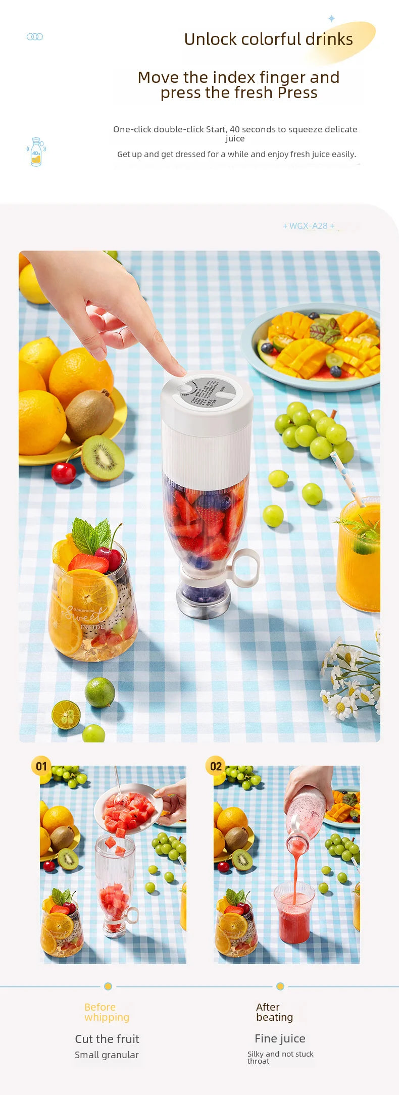 New Compact Mini Rechargeable Vibrating Fruit Juicer - Efficient and Convenient Small Capacity Juice Machine - Essential Portabl
